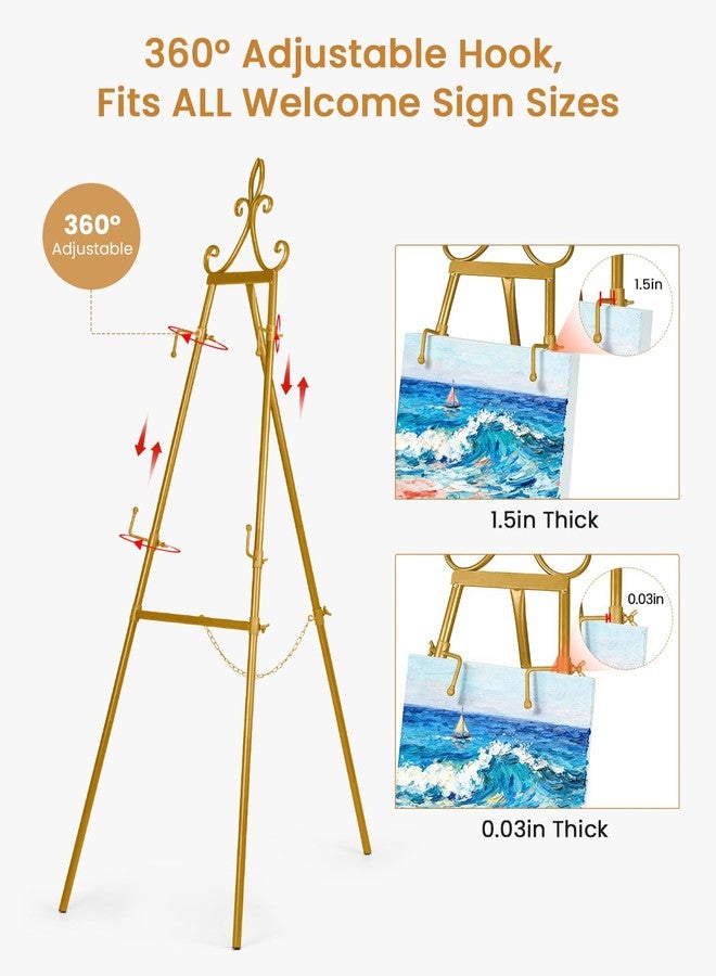 Victawks 53.9" Gold Easel Stand for Sign, Heavy Duty Metal Display Easel with Storage Bag, Adjustable Art Easel for Wedding Sign, Welcome Sign, Picture - Image 3